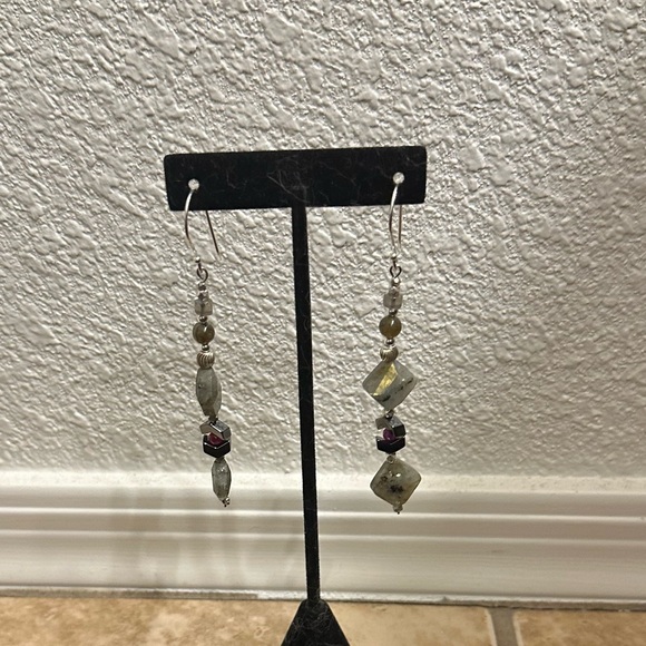 Hand Crafted Labradorite, Hematite, Quartz & Sterling Silver Earrings - Picture 3 of 3